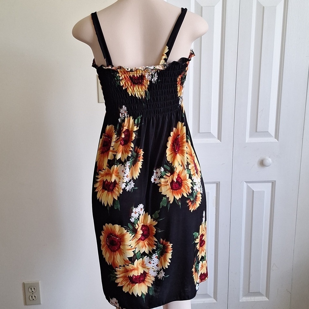 Floral Sunflower Black Dress Size S/M - Picture 3 of 4